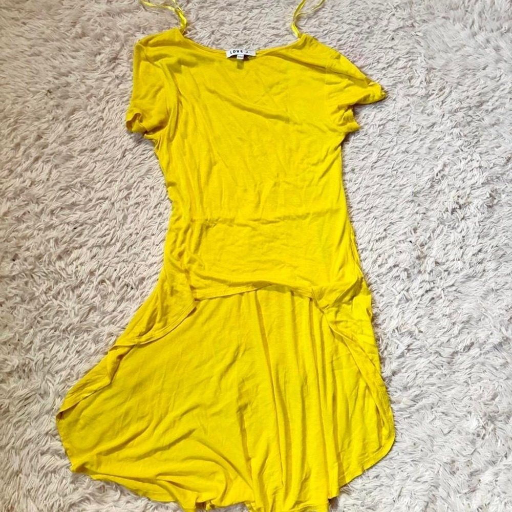 High Low Thin Flowy Silky Colorful Sunshine Maximalist Yellow Top Womens L Bold